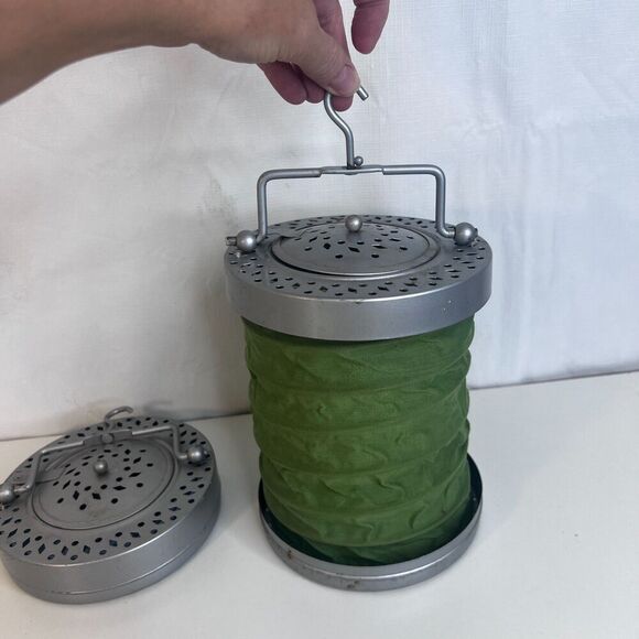 Collapsible Hanging Candle Lanterns Set of 2 Green & Blue Metal Case Tea Lights - Picture 2 of 8